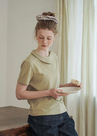 Morning Collar Knit Top Soft Vintage Short Sleeve Tee(2COLOR)