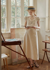 Cream Polka Dot Puff Sleeve Dress