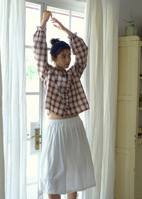 Vintage Plaid Ruffle Collar Lantern Sleeve Blouse
