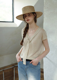 Mirelle Soft Ribbon Knit Top V-Neck Short Sleeve Summer Top(2COLOR)