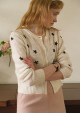 Daisy Embroidered Vintage Cream Knit Wool Cardigan