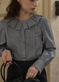 Vintage Dot Pintuck Ruffle Collar Blouse Shirt