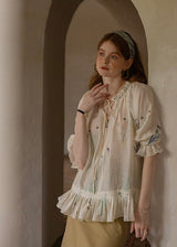 Muse Garden Blouse | Vintage Sheer Embroidered Ruffle Shirt