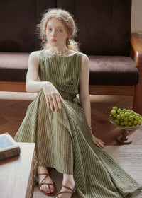 Verdant Sleeveless Vintage Stripe Wrap Dress