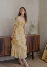 Marigold Whimsy Yellow Floral Cottage Dress