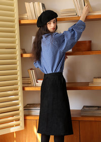 Vintage Blue Check Gathered Shirt