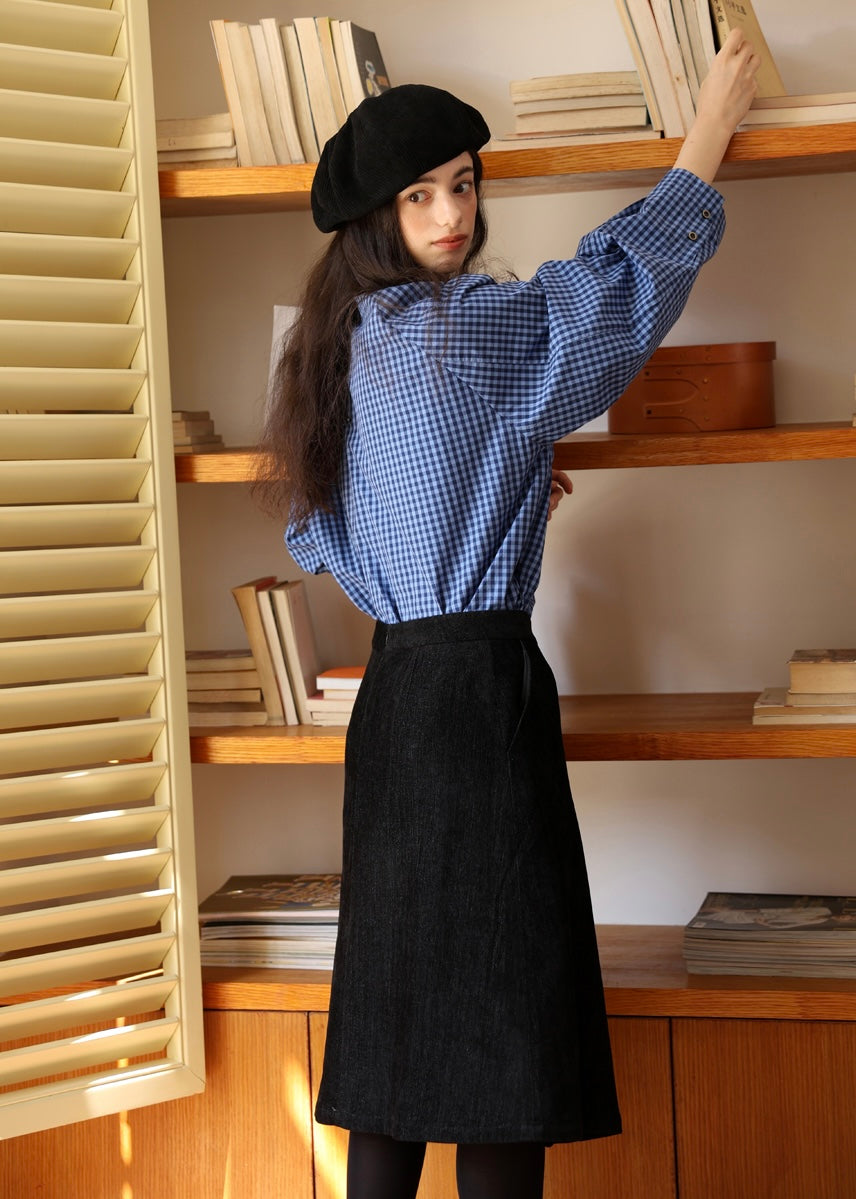 Vintage Blue Check Gathered Shirt