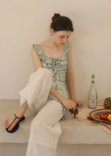 Green Petal Sheer Floral Ribbon Sleeveless Top