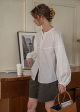 Aire Button Blouse | Minimal Volume Sleeve Round Neck Shirt(2COLOR)