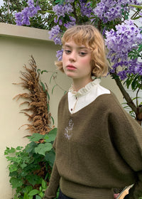 Olive Verse Embroidered Vintage Layered Knitwear
