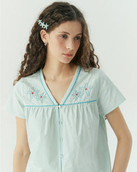 Seabreeze Starfish Embroidered Vintage Cotton Summer Blouse