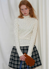 Cream Polka Dot Turtleneck Long Sleeve Top