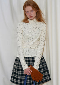 Cream Polka Dot Turtleneck Long Sleeve Top