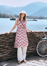 Rosalie Ruffle Floral Dress | Romantic Red Flower Midi Dress for Summer