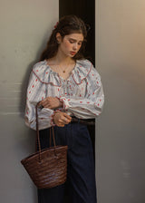 Red Stitch Romantic Vintage Ruffle Blouse