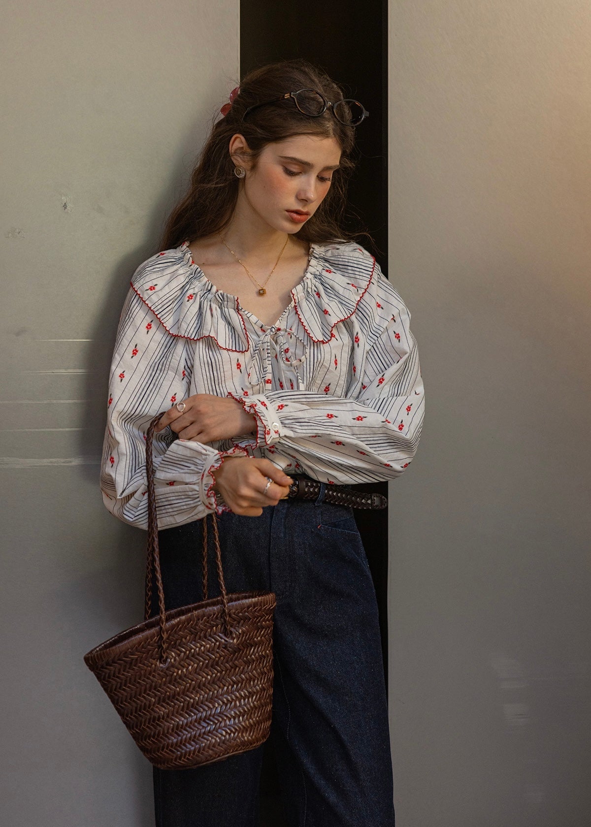Red Stitch Romantic Vintage Ruffle Blouse
