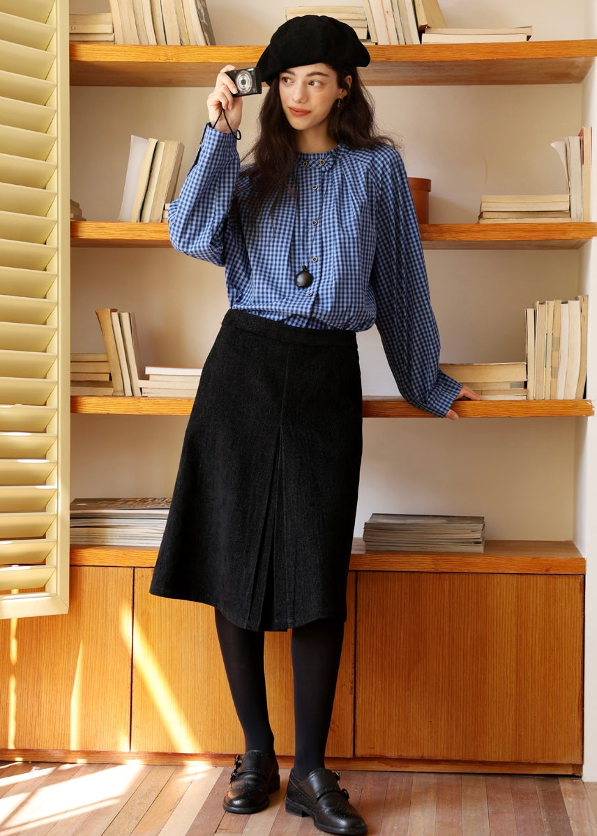 Vintage Blue Check Gathered Shirt