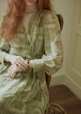 Vintage Sage Green Floral Wrap Maxi Dress