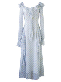 Pastel Ribbon Days Dress | Vintage Gingham Ruffle Long Dress