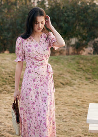 Amélie Rose Garden Wrap Dress | Romantic Pink Floral Dress