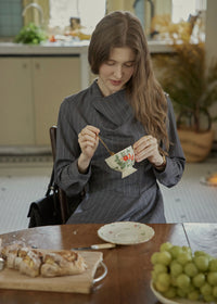 Falling Lines Draped Collar Dress