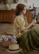 Amber Ruffle Bloom Blouse | Vintage Yellow Embroidered Top