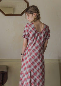 Pink Plaid Ruched Summer Dress
