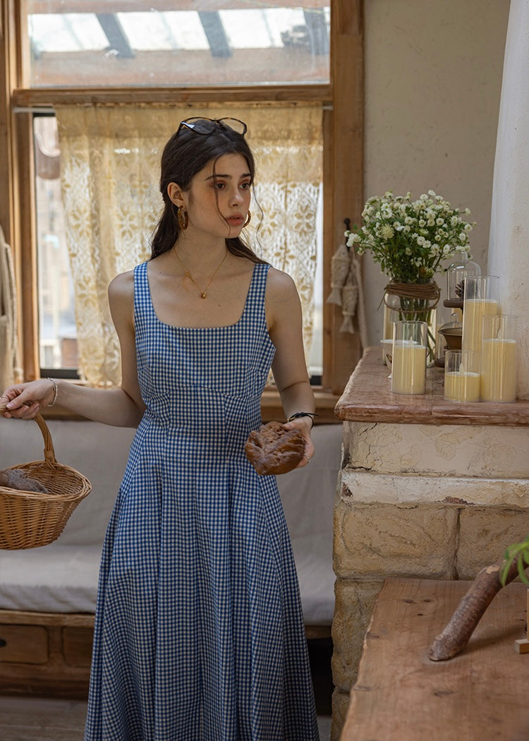 Picnic Breeze Dress | Gingham Check Sleeveless Flare Summer Dress(2COLOR)