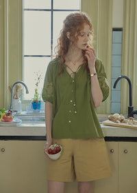 Willow Garden Embroidered Blouse | Romantic Green Cotton Shirt