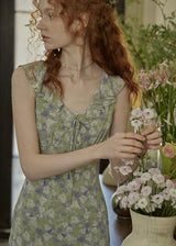 Morning Herb Garden Floral Ruffle Dress