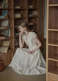 Ethereal Linen Embroidered Waistline Dress