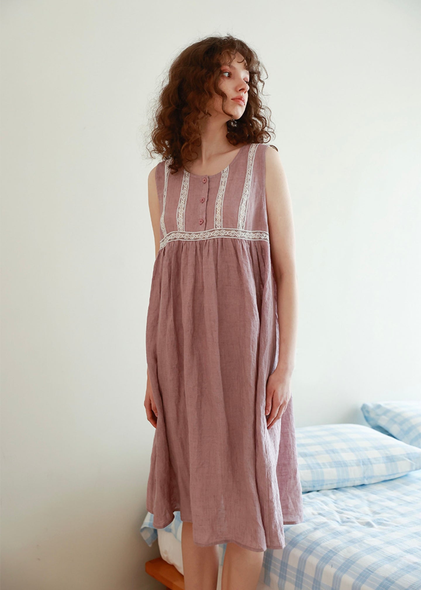 Plum Dust Linen NightDress Vintage Summer Sleepwear