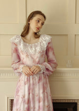 Rose Mist Lace Collar Romantic Vintage Long Dress