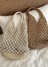 Natural Woven Straw Net Beach Tote Bag