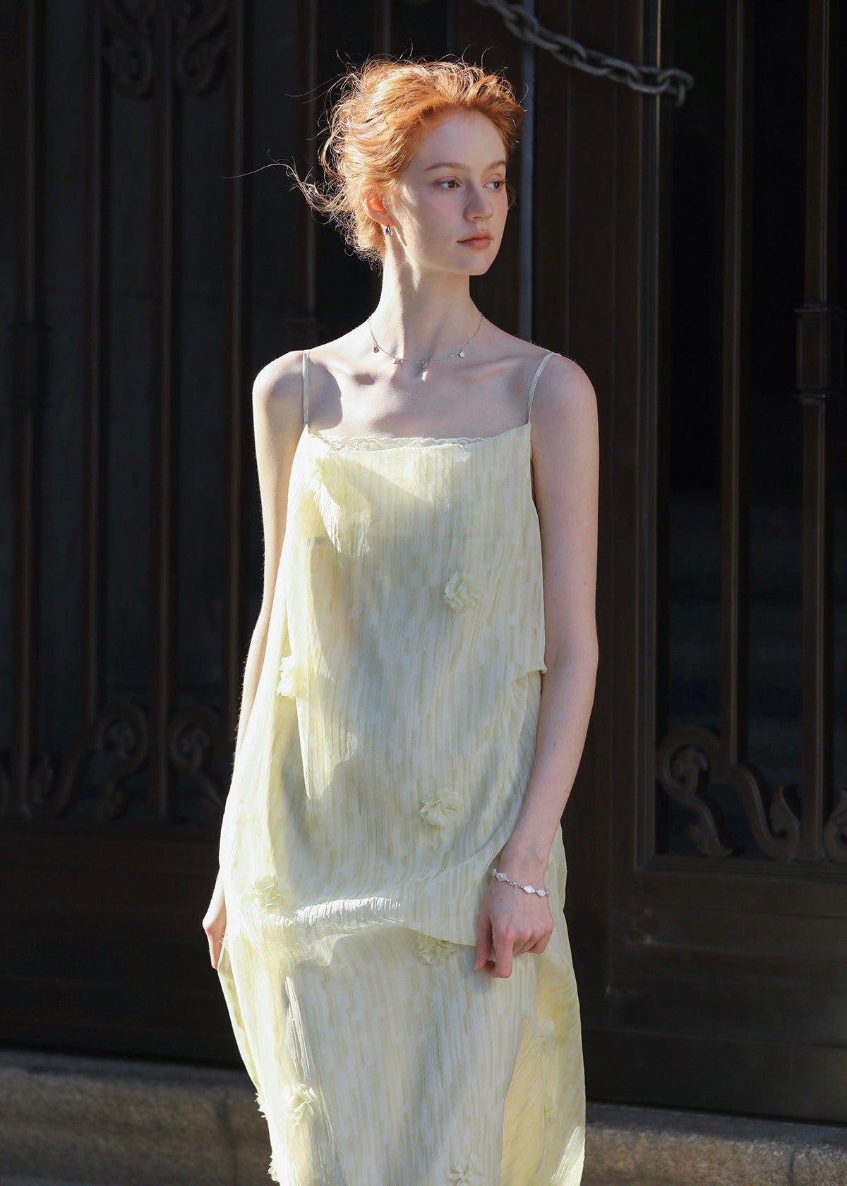 Butter Yellow Floral Chiffon Slip Dress