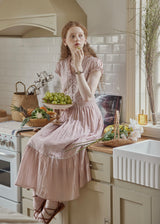 Blush Pink Lace Vintage Short Sleeve Summer Dress