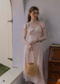 Pink Floral Flutter Sleeve Dress