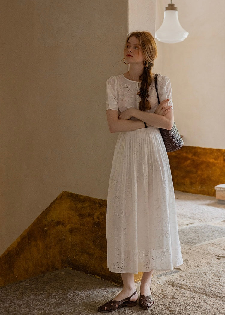 Alba Eyelet Cotton Dress | Romantic White Embroidered Summer dress