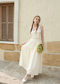 Daisy Lace Suspender Cream Vintage Maxi with Embroidered Bib