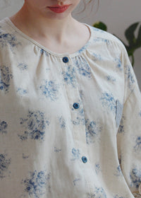 Blue Breeze Cotton Gauze Pajama Set Floral Loose Fit Summer Homewear