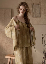 Evening Bloom 3-Piece Cotton Vintage Pajama Set