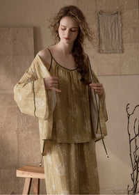 Evening Bloom 3-Piece Cotton Vintage Pajama Set