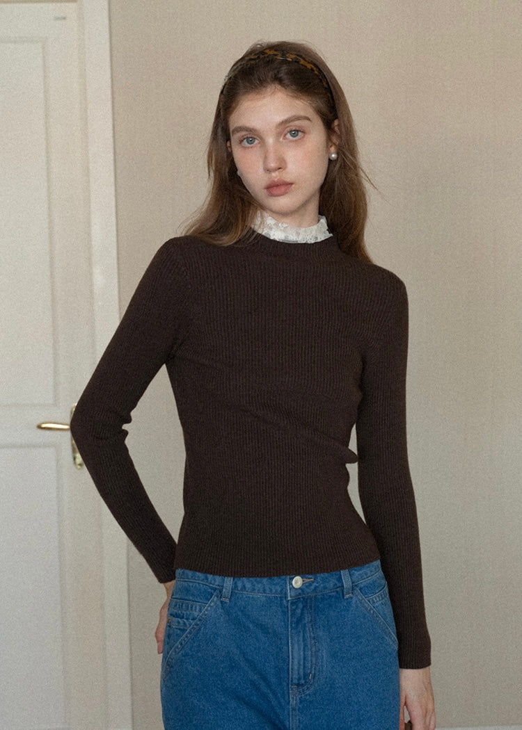 Lace Whisper Slim Knit Top(3COLOR)