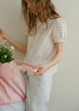 Evelyn Eyelet Blouse | Vintage White Cotton Shirt with Pintuck and Lace Collar