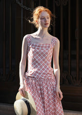 Cherry Grid Sundress | Red Check Sleeveless Vintage Dress