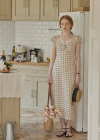 Cream Polka Dot Puff Sleeve Dress