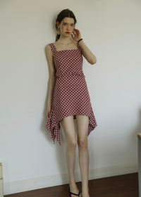 Ruby Picnic Check Dress | Vintage Asymmetrical Gingham Sleeveless Dress