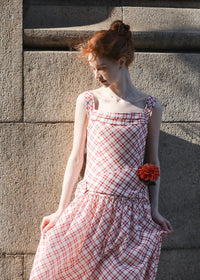 Cherry Grid Sundress | Red Check Sleeveless Vintage Dress