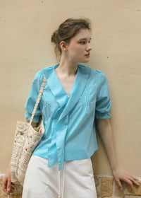Azure Reverie Ruffle Collar Blouse