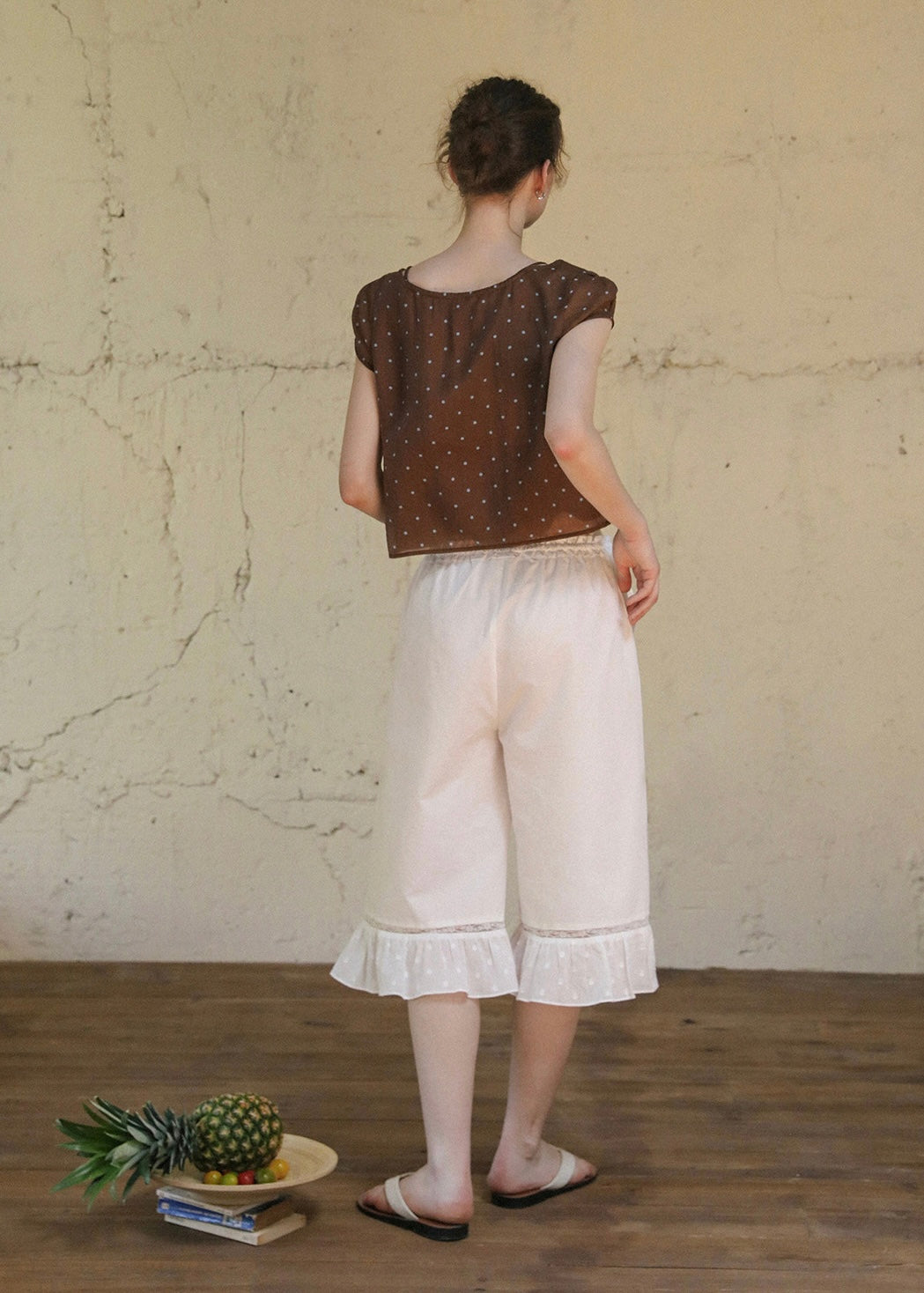 Cocoa Dots Short Sleeve Ribbon Tie Blouse